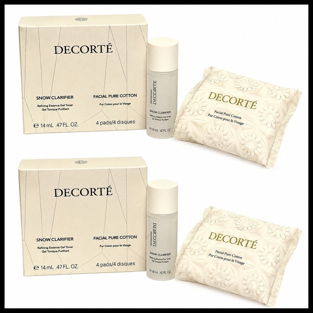 2 x DECORTE Snow Clarifier Refining Essence Gel Toner Facial Pure Cotton Pads Se
